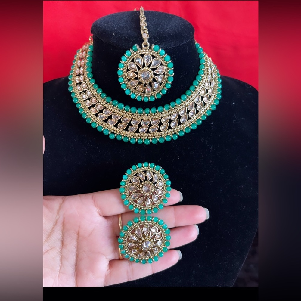 Brand new green color polki choker set#indianjewelry